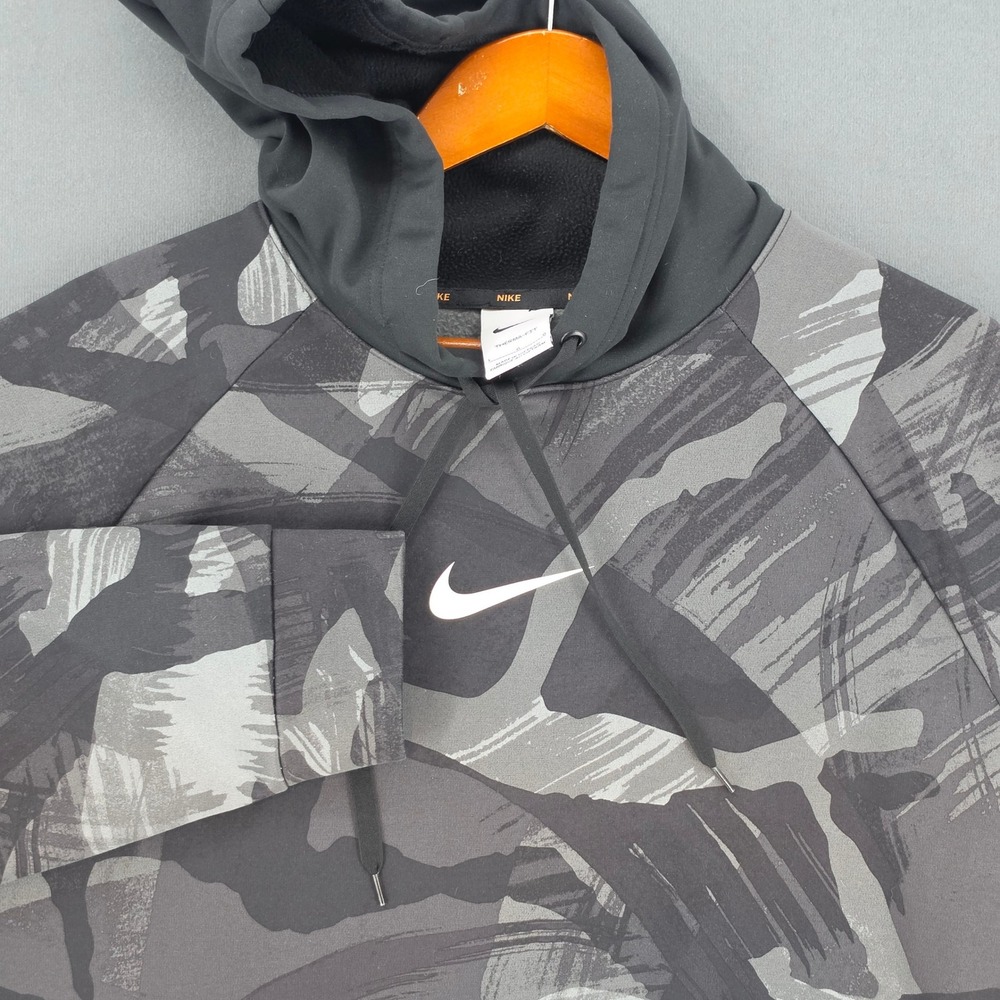 Nike Therma-FIT Mens Large Camo Pullover Hoodie Grey Black DQ4842-010